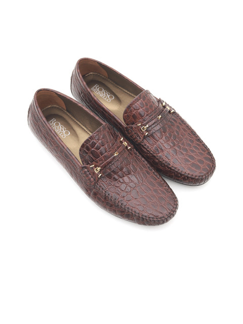 

ROSSO BRUNELLO Men Brown Textured Leather Driving Shoes