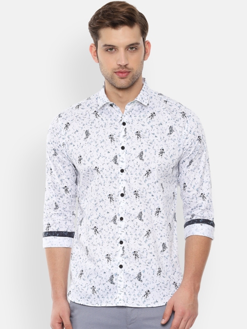 

V Dot Men White & Blue Slim Fit Printed Casual Shirt