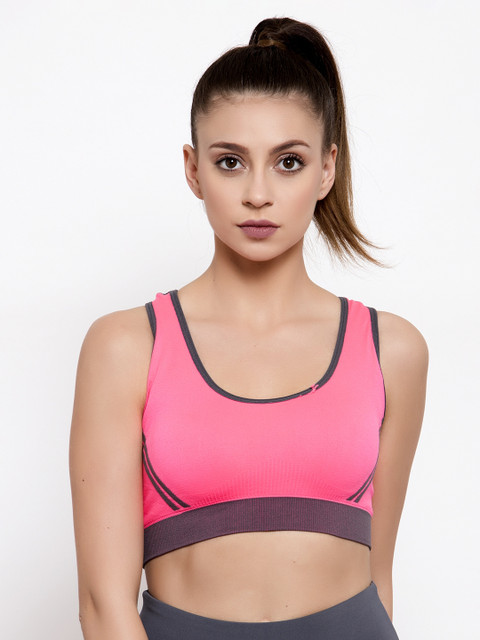 

Friskers Pink Solid Non-Wired Lightly Padded Sports Bra OO-3606-10