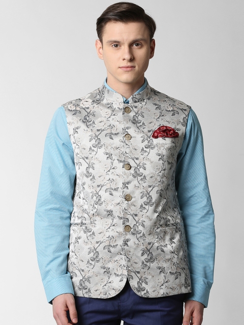

Peter England Elite Men Grey Printed Woven Nehru Jacket