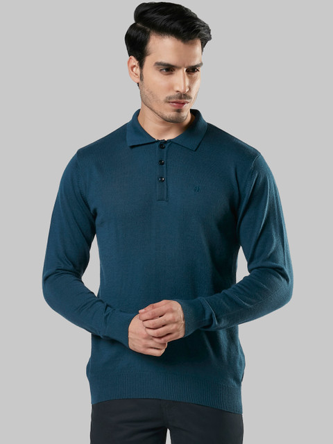 

Raymond Men Teal Solid Pullover Sweater
