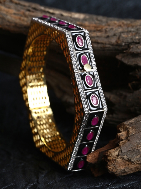 

Bhana Fashion Gold-Plated & Black Meenakari Bangle-Style Bracelet, Pink