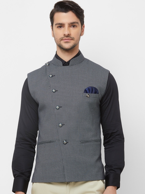 

N Dot Men Black & White Printed Woven Nehru Jacket