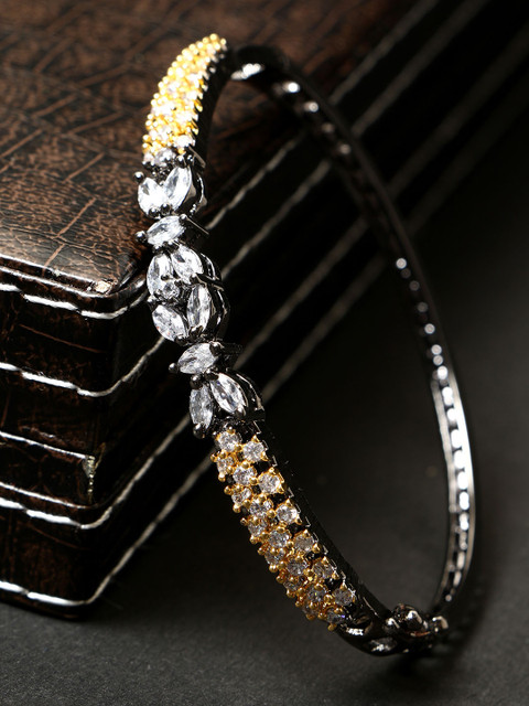

Bhana Fashion Rhodium-Plated & Gold-Toned Handcrafted Bangle-Style Bracelet