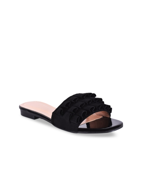 

BuckleUp Women Black Solid Open Toe Flats