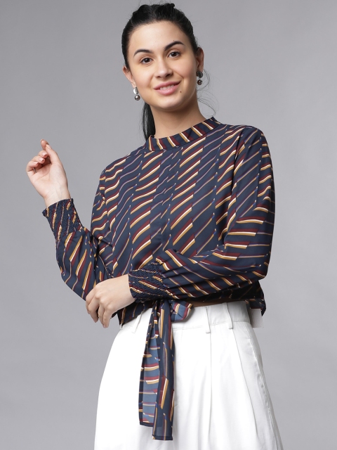 

Tokyo Talkies Women Navy Blue Striped A-Line Top