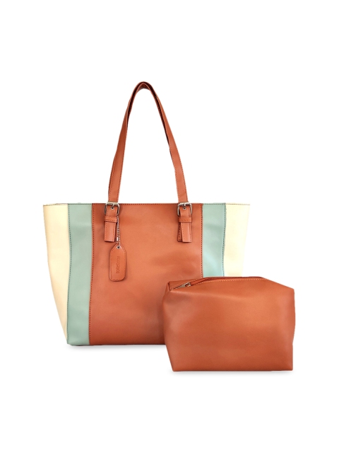 

Toteteca Tan Brown & Turquoise Blue Colourblocked Shoulder Bag with Pouch