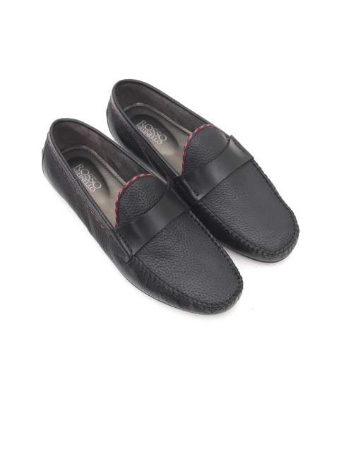 

ROSSO BRUNELLO Men Black Solid Leather Driving Shoes