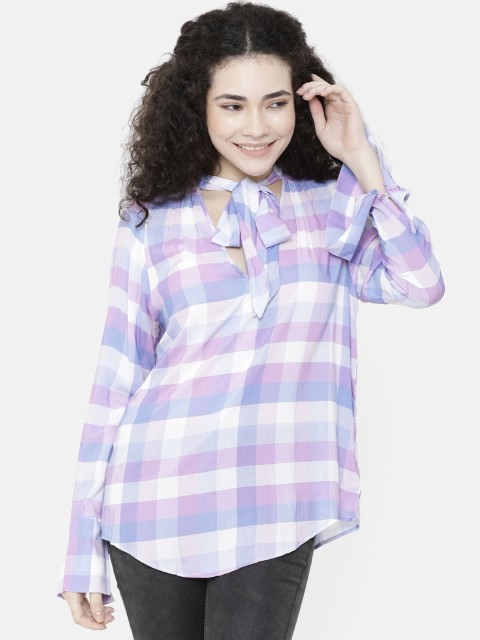 

Double Two Women Purple Checked Shirt Style Top