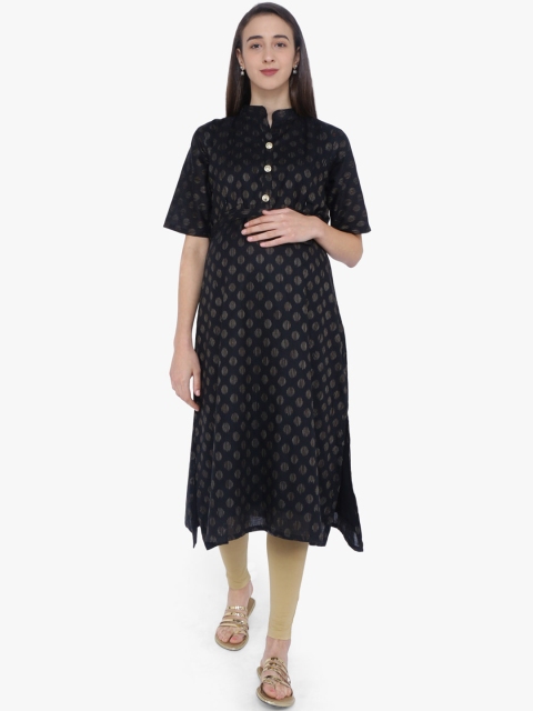 

MomToBe Women Black Woven Design A-Line Maternity Nursing Kurta