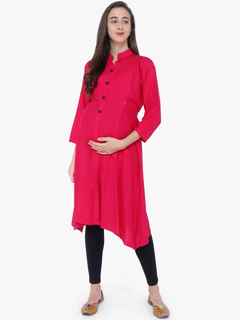 

MomToBe Women Pink Solid A-Line Asymmetric Hemline Maternity Nursing Kurta