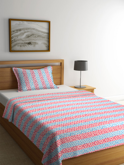 

NEUDIS Pink & Red Printed Single Bed Cover with 1 Pillow Cover, Blue