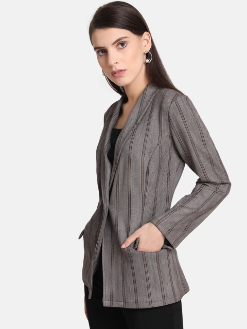 

Kazo Women Grey Striped Suede Tailored Jacket