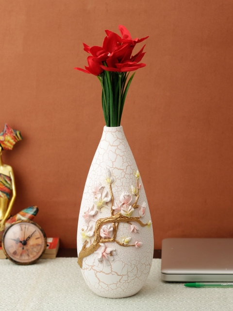 

Aesthetic Home Solutions White & Beige Flower Embossed Vase