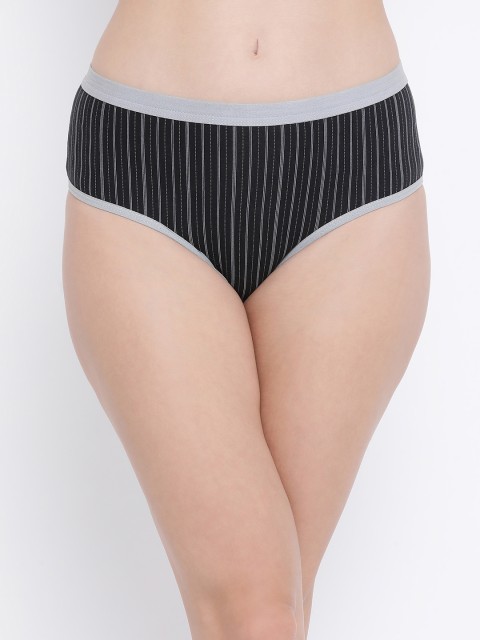 

Clovia Women Black & Grey Striped Mid-Rise Hipster Brief PN3378P13S