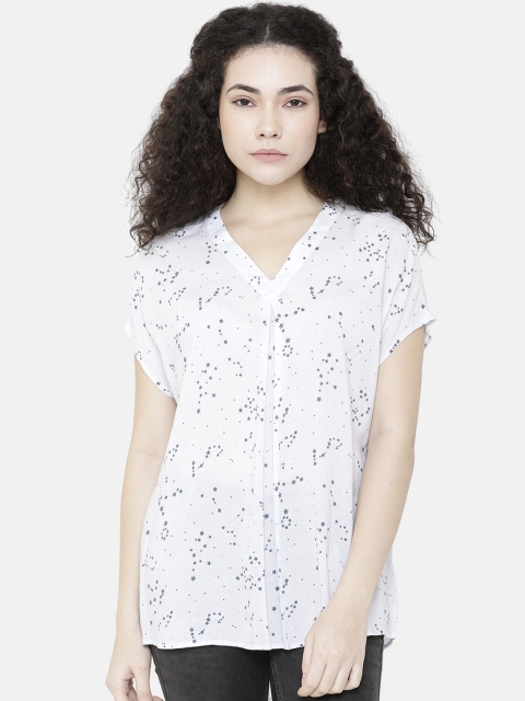 

Double Two Women White Printed A-Line Top