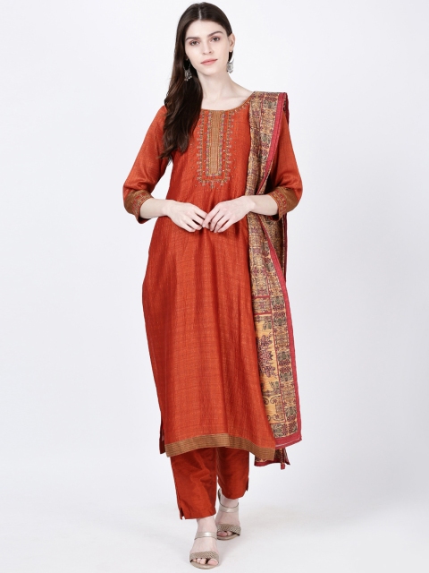

Soch Women Orange & Beige Yoke Design Kurti with Trousers & Dupatta