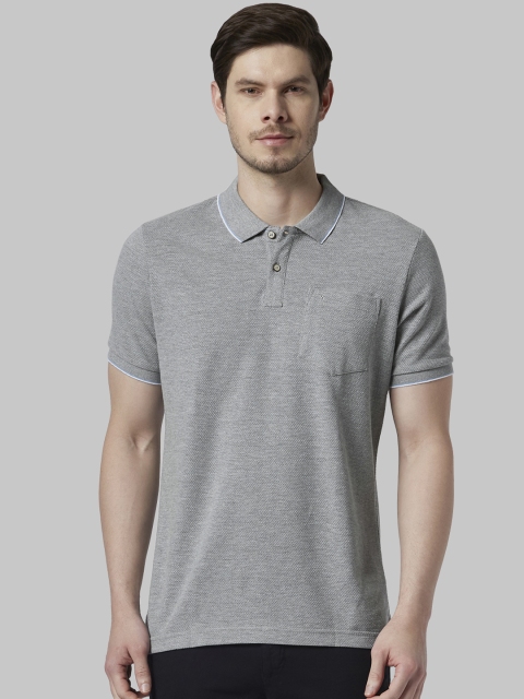 Park Avenue Men Grey Self Design Polo Collar T-shirt