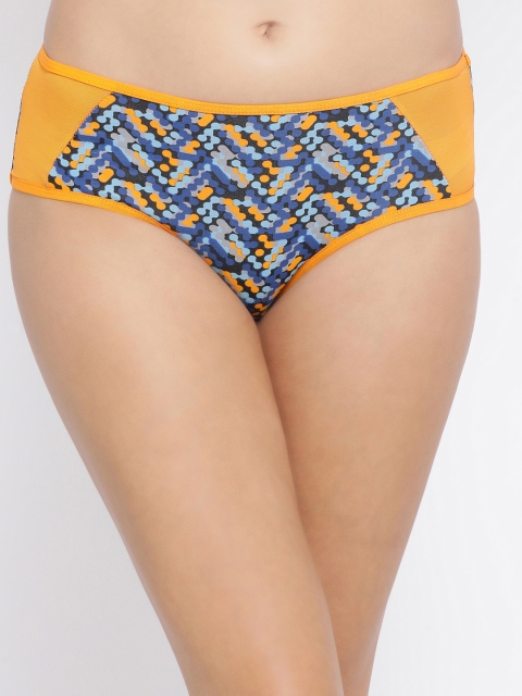 

Clovia Women Blue & Mustard-Coloured Printed Mid-Rise Hipster Brief PN3392P08S