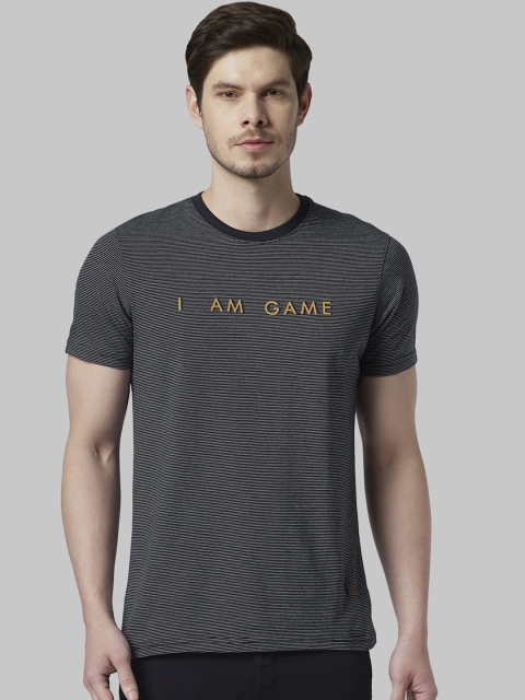 

Park Avenue Men Black Striped Round Neck T-shirt