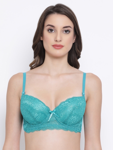 

Clovia Green Lace Level 2 Heavily Padded Push Up Bra BR1992P11