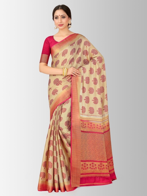 

MIMOSA Beige Art Silk Woven Design Kanjeevaram Saree