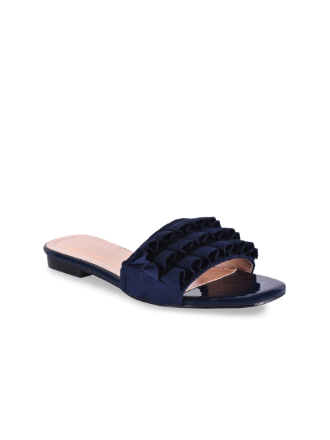 

BuckleUp Women Navy Blue Solid Open Toe Flats