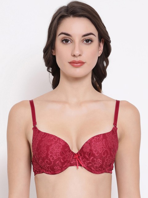 

Clovia Red Self Design Lace Non-Wired Lightly Padded Everyday Bra BR1931P04