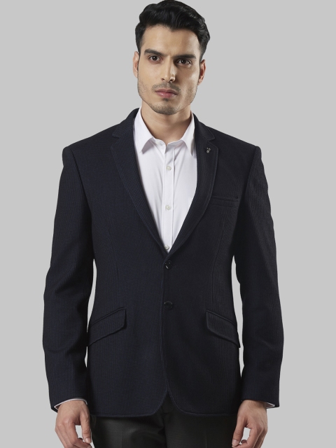 

Next Look Men Navy Blue Self-Design Single-Breasted Slim-Fit Blazer