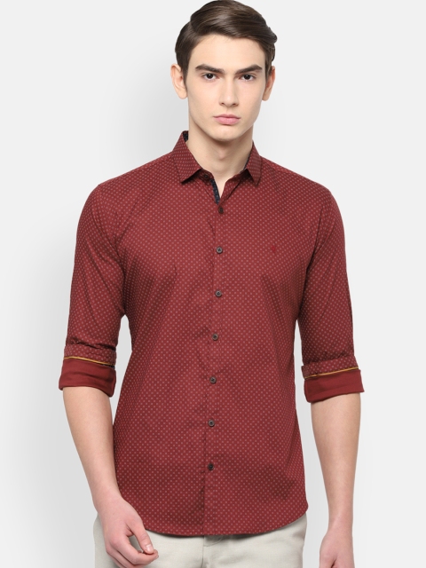 

V Dot Men Maroon & White Skinny Fit Printed Casual Shirt