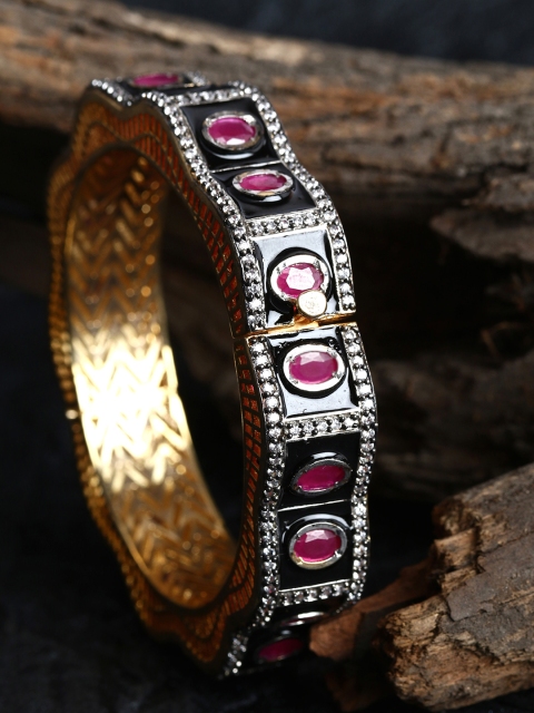 

Bhana Fashion Gold-Plated & Black Meenakari Bangle-Style Bracelet
