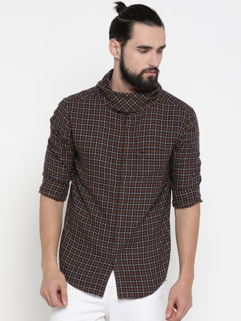 

SHOWOFF Men Brown & Black Slim Fit Checked Casual Shirt