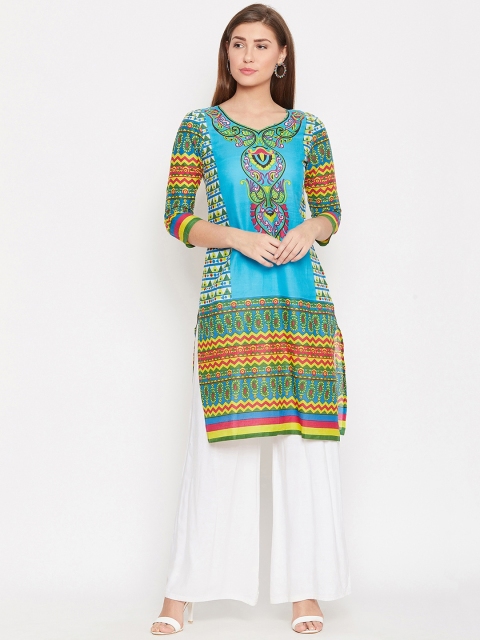 

AASK Women Turquoise-Blue & Green Printed Pure Cotton Straight Kurti