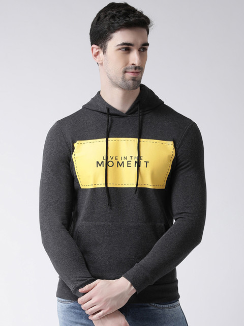 

Leo Sansini Men Charcoal Printed Hooded Sweatshirt