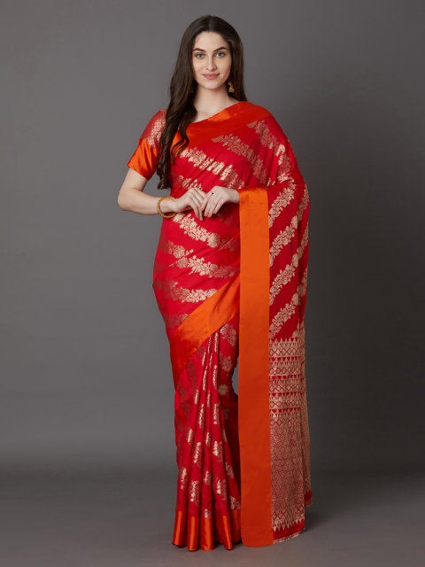

Mitera Red & Orange Silk Blend Woven Design Banarasi Saree