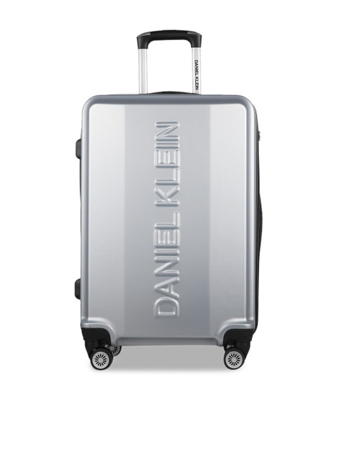 

Daniel Klein Unisex Silver-Toned Textured Hard-Sided Large Trolley Suitcase