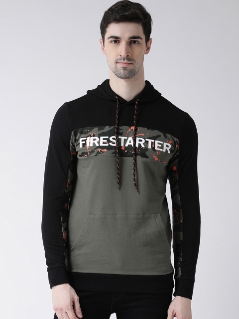 

Leo Sansini Men Green & Black Printed Hooded Sweatshirt