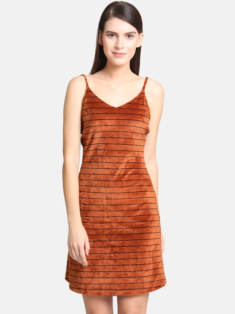 

Kazo Women Rust Brown Striped Sheath Dress