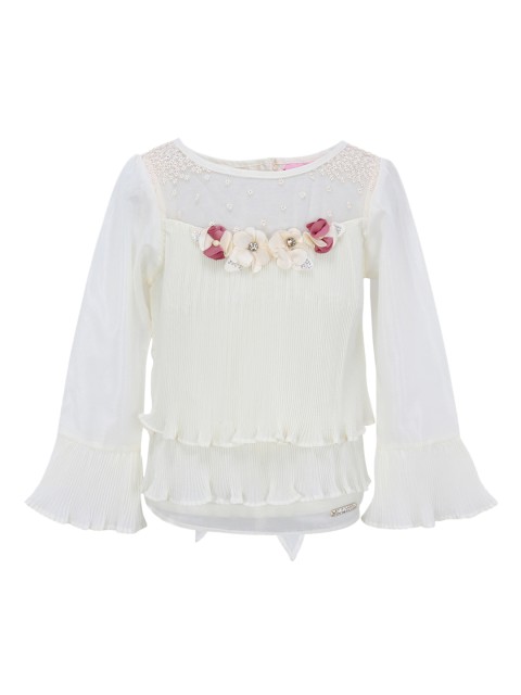 

CUTECUMBER Girls Cream-Coloured Self Design Blouson Top