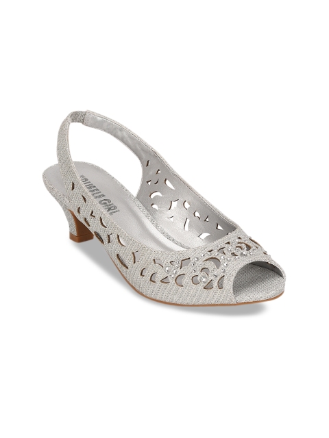 

Truffle Collection Women Silver-Toned Embellished Peep Toes