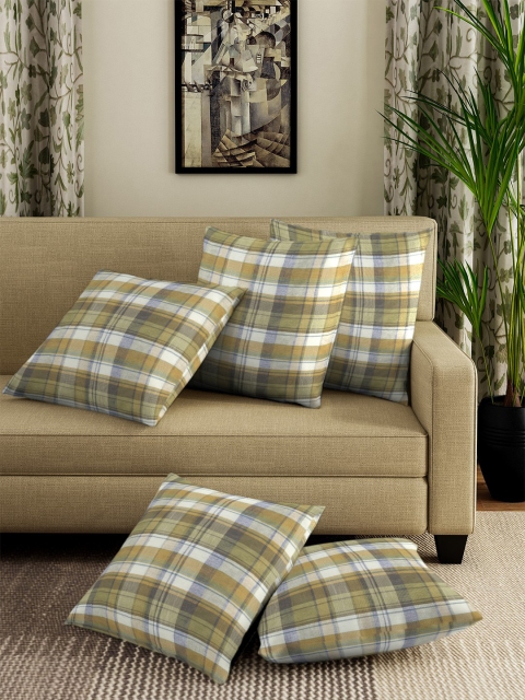 

NEUDIS Yellow & White Set of 5 Checked Square Cushion Covers