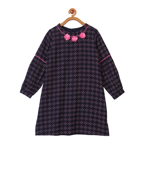 

Miyo Girls Navy Blue Printed A-Line Dress