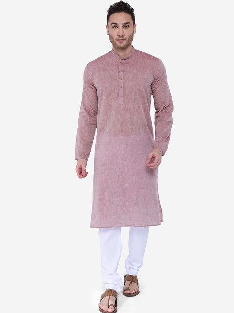 

RAJUBHAI HARGOVINDAS Men Pink & White Solid Straight Kurta Set