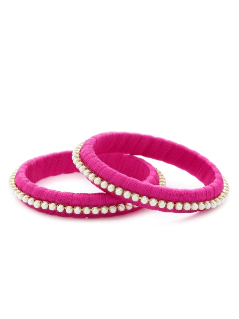 

AKSHARA Girls Set of 2 Pink & Gold-Toned Pearl-Beaded Handcrafted Bangles