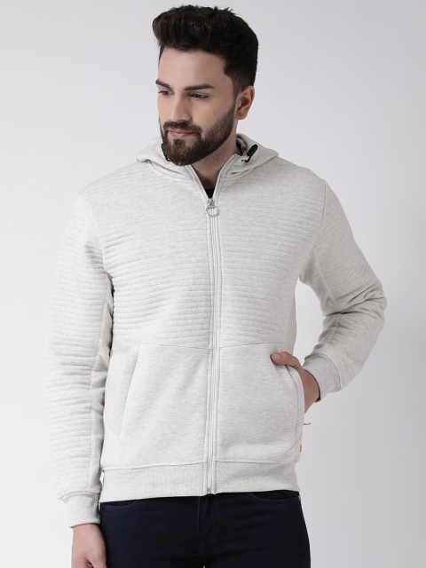 

Club York Men Off-White & Off-White Striped Hooded Sweatshirt