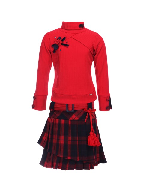 

CUTECUMBER Girls Navy Blue & Red Solid Top with Skirt
