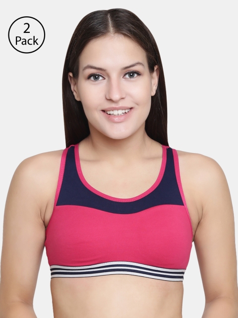 

Floret Magenta Pack Of 2 Solid Non-Wired Non Padded Sports Bra T3048