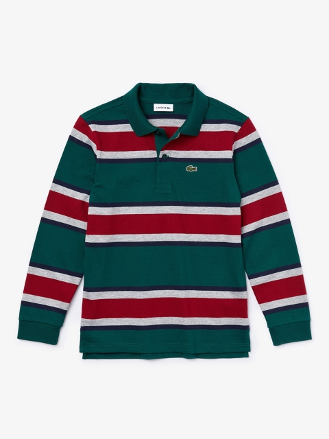 

Lacoste Boys Green Striped Polo Collar Pure Cotton T-shirt
