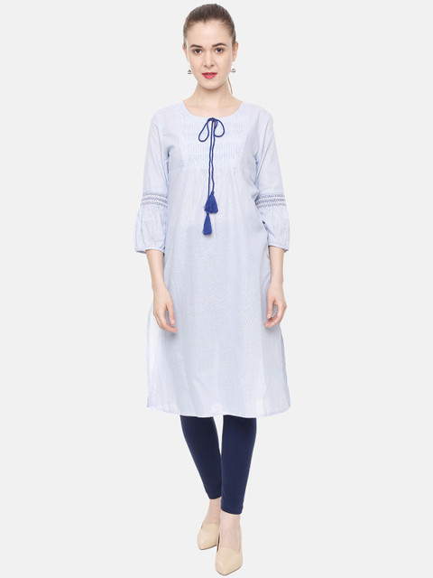 

People Women Blue Striped Straight Kurta