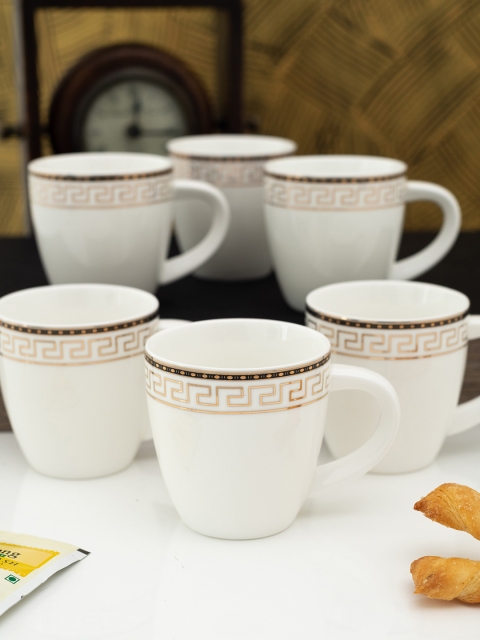 

White Gold White 6-Pieces Printed Porcelain Cups Set